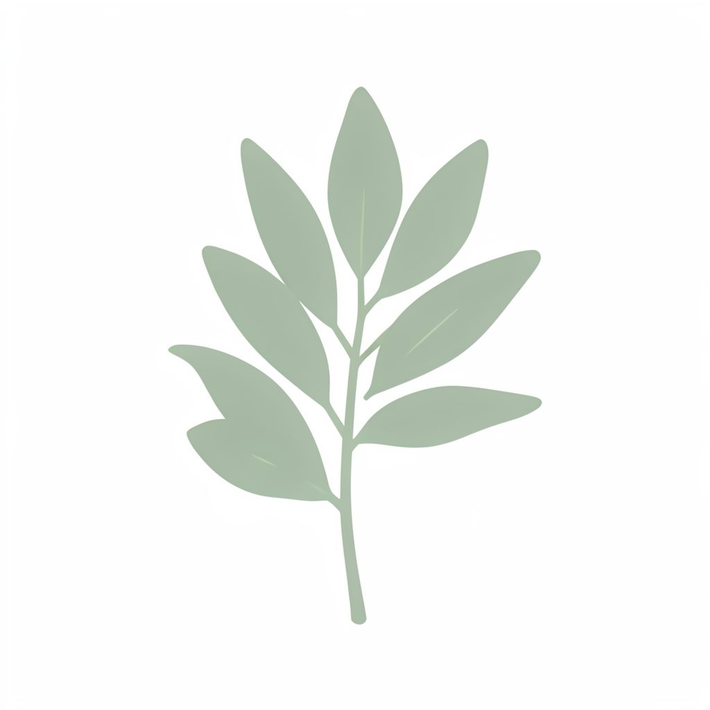 Soft botanical leaf silhouette in muted green, creating a delicate decorative accent