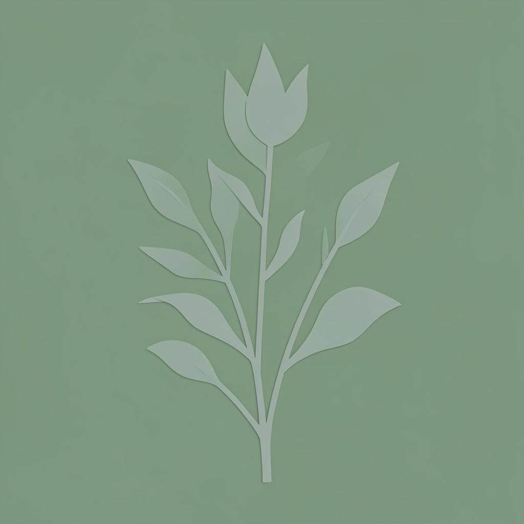 Soft abstract botanical silhouette in muted sage green, creating a delicate decorative accent against the green background